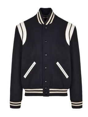 Women Saint Laurent Black and White Varsity Jacket